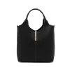 BLACK LEATHER TOP HANDLE BAG