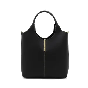 BLACK LEATHER TOP HANDLE BAG