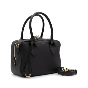 BLACK LEATHER TOP HANDLE BAG