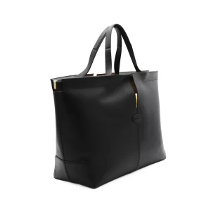 BLACK LEATHER TOP HANDLE BAG