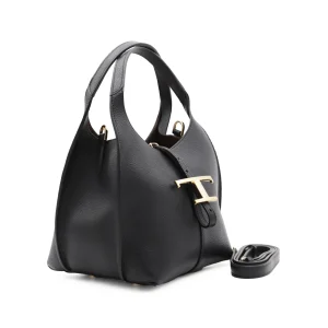 BLACK LEATHER TOP HANDLE BAG