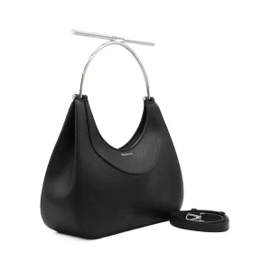 BLACK LEATHER TOP HANDLE BAG