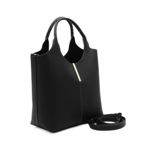 BLACK LEATHER TOP HANDLE BAG