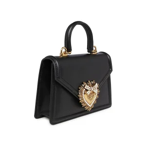 BLACK LEATHER TOP HANDLE BAG