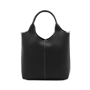 BLACK LEATHER TOP HANDLE BAG