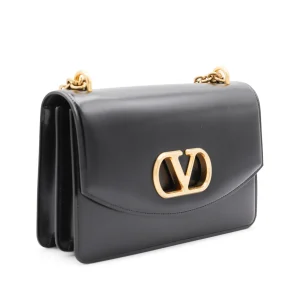 BLACK LEATHER VAIN SHOULDER BAG
