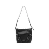 BLACK LEATHER VOYOU SHOULDER BAG
