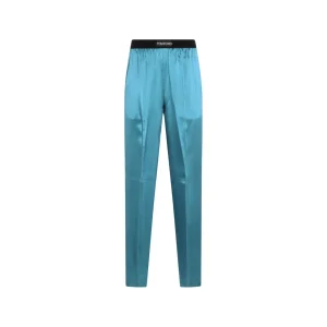 BLUE SILK PANTS