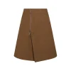 BROWN COTTON MIDI SKIRT
