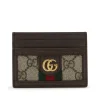 BROWN LEATHER AND CANVAS OPHIDIA GG SUPREME CARD HOLDER