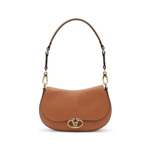 BROWN LEATHER OVHAL SHOULDER BAG