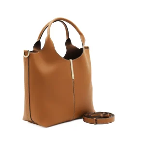 BROWN LEATHER TOP HANDLE BAG