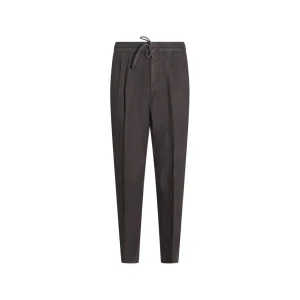 COFFEE BROWN LINEN TRACK PANTS