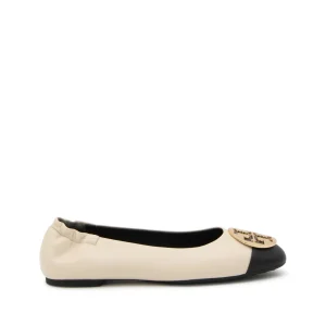 CREAM AND BLACK LEATHER BALLERINA SHOES