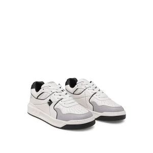 GREY AND WHITE LEATHER SNEAKERS