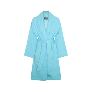 LIGHT BLUE COTTON BAROQUE POLKA DOTS BATHROBE