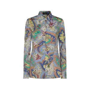LIGHT BLUE MULTICOLOUR COTTON BLEND SHIRT