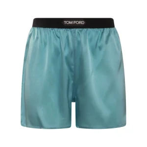 LIGHT BLUE SILK SHORTS