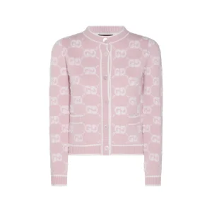 LIGHT PINK AND WHITE WOOL CARDIGAN