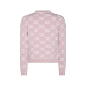 LIGHT PINK AND WHITE WOOL CARDIGAN