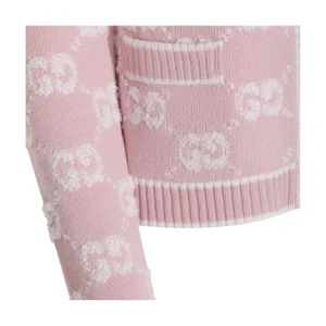LIGHT PINK AND WHITE WOOL CARDIGAN