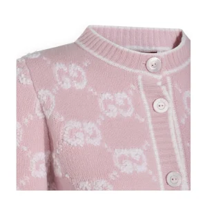 LIGHT PINK AND WHITE WOOL CARDIGAN