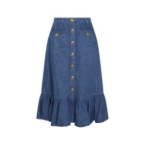 MID BLUE COTTON BLEND DENIM SKIRT