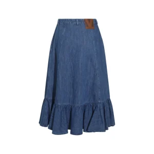 MID BLUE COTTON BLEND DENIM SKIRT