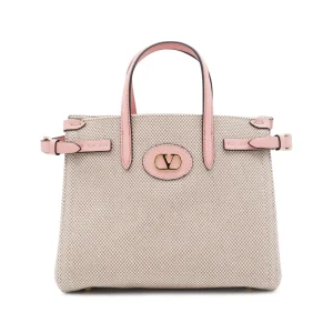 NATURAL AND PINK COTTON ANTIBES MINI TOTES