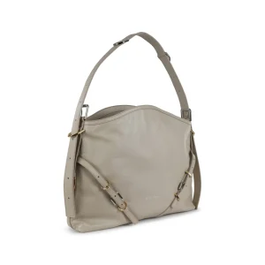NATURAL BEIGE LEATHER VOYOU MEDIUM SHOULDER BAG