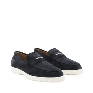 NAVY BLUE LEATHER LOAFERS