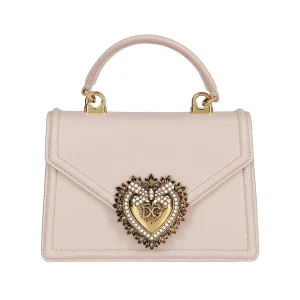 PINK BEIGE LEATHER TOP HANDLE BAG