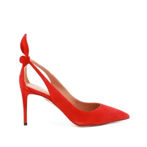 RED SUEDE BOX TIE PUMPS