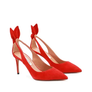 RED SUEDE BOX TIE PUMPS