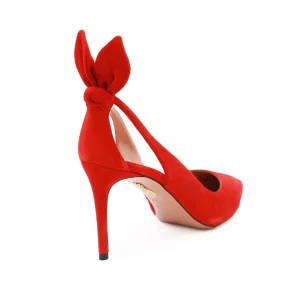 RED SUEDE BOX TIE PUMPS