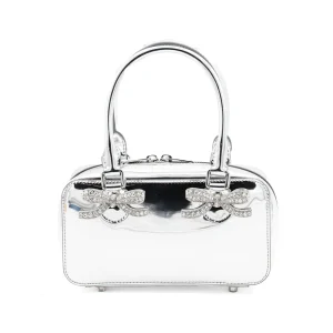SILVER LEATHER TOP HANDLE BAG