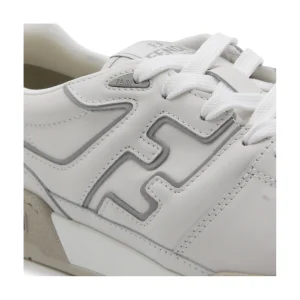 WHITE AND GREY LEATHER SNEAKERS