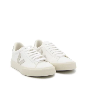WHITE AND NATURAL FAUX LEATHER CAMPO SNEAKERS