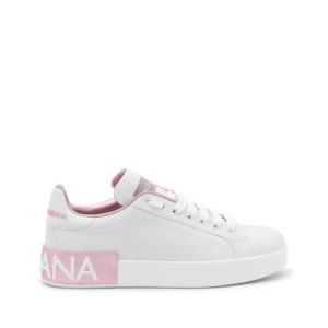 WHITE AND PINK LEATHER SNEAKERS