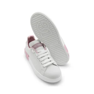 WHITE AND PINK LEATHER SNEAKERS