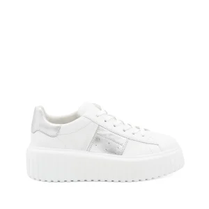 WHITE AND SILVER LEATHER SNEAKERS