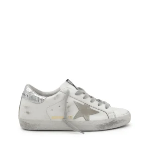 WHITE AND SILVER LEATHER SNEAKERS