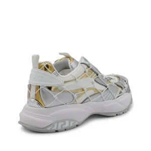 WHITE, GREY AND GOLD-TONE CANVAS SNEAKERS
