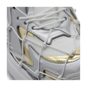 WHITE, GREY AND GOLD-TONE CANVAS SNEAKERS