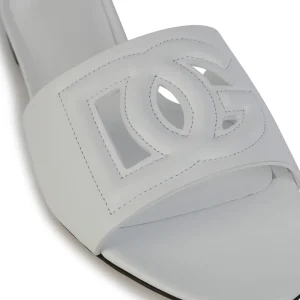 WHITE LEATHER DG MILLENNIALS SLIDES